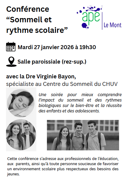 Conférence « Sommeil et rythme scolaire  » – Dre Virignie Bayon