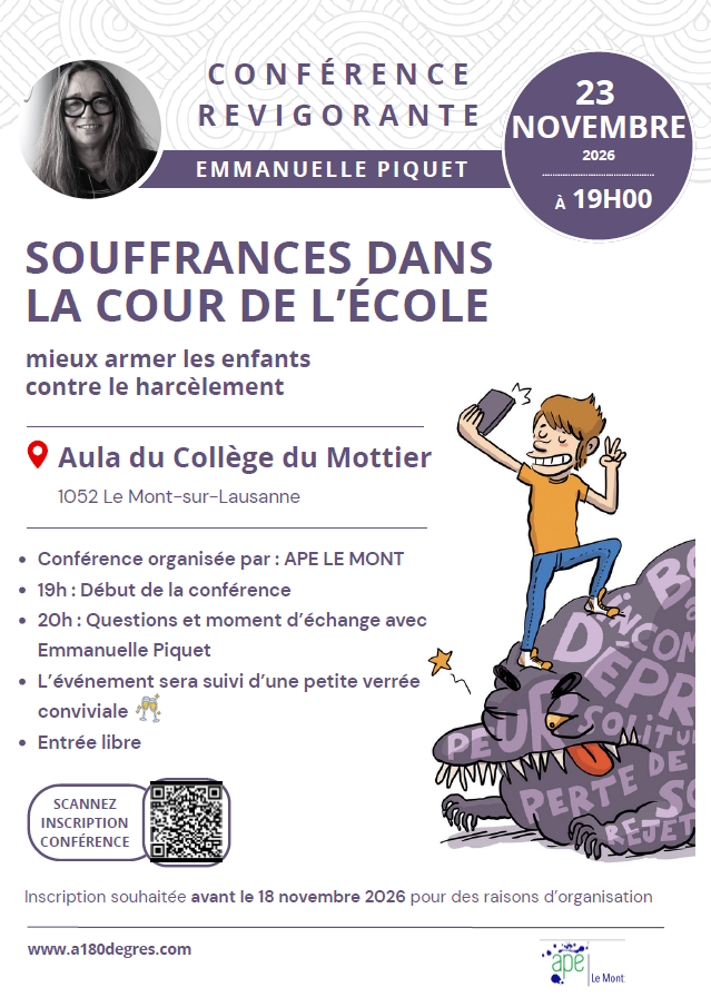 Conférence "Mieux armer les enfants contre le harcèlement" - APE Le Mont